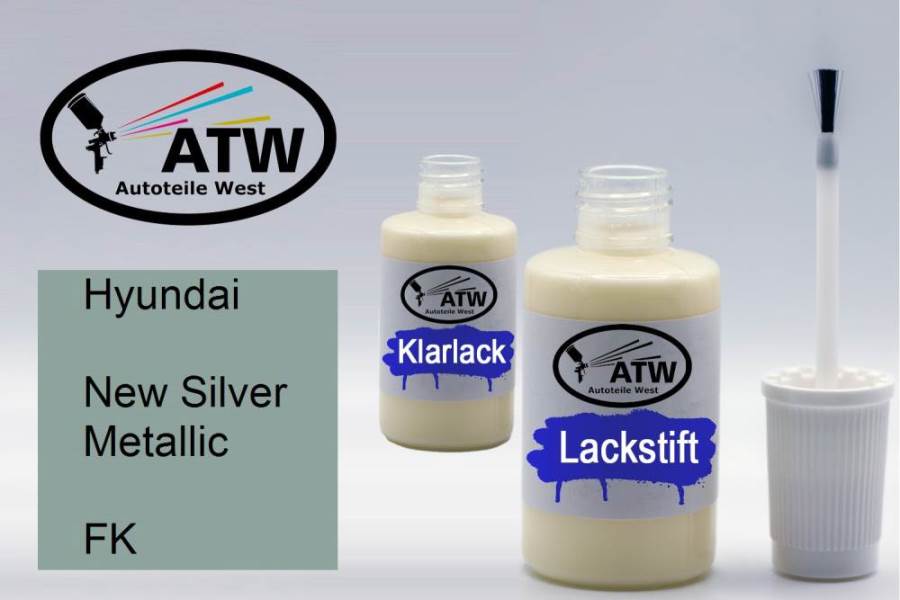 Hyundai, New Silver Metallic, FK: 20ml Lackstift + 20ml Klarlack - Set, von ATW Autoteile West.